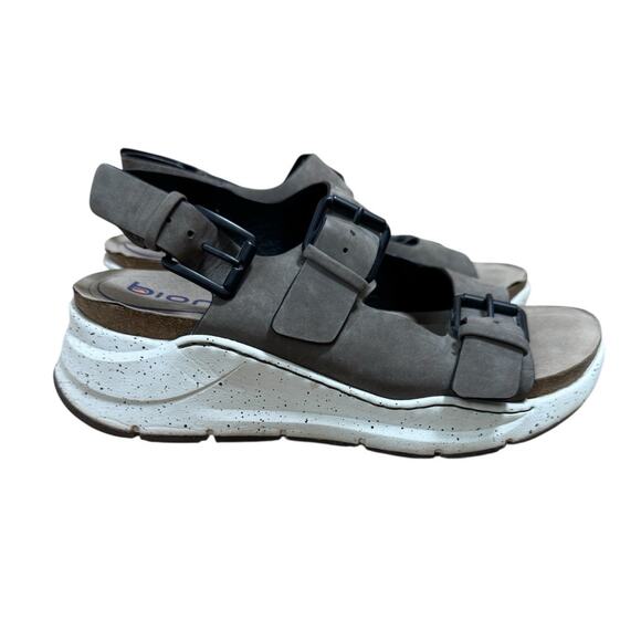 BIONICA Olin Leather Buckle Platform Sandal Shoes Olive Brown Size 8 - Picture 1 of 11